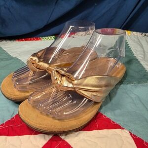 Vionic Pippa Sandals Women 5 Rose Gold Metallic Leather Knot Thong Orthotic Flat